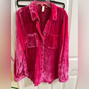 Pilcro from Anthropologie pink velvet button down long sleeve shirt